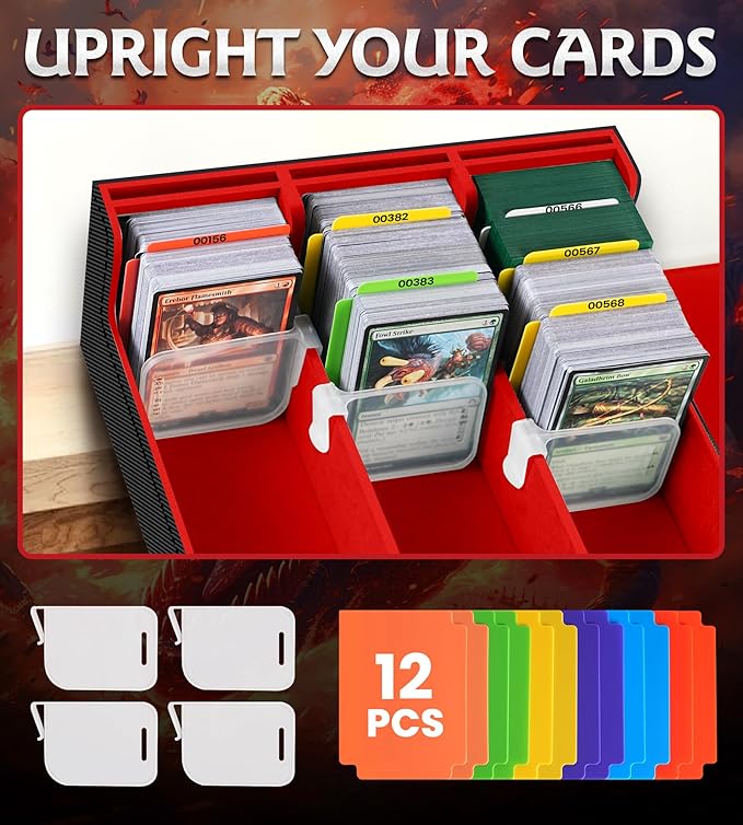 3 Rows Trading Card Storage Box 6 Side Window - 2400+ Commander Deck Case for Magic the Gathering Pokemon YuGiOh Sports Cards, Leather MTG TCG PTCG with 12 PVC Dividers 4 Card Supporters