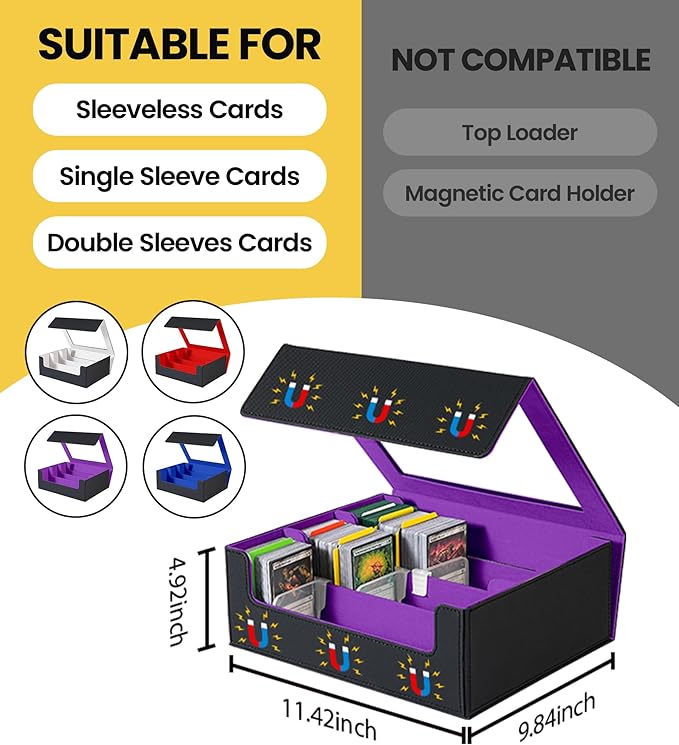 3 Rows Trading Card Storage Box Top Window - 2400+ Commander Deck Case for Magic the Gathering Pokemon YuGiOh Sports Cards, Leather MTG TCG PTCG with 12 PVC Dividers 4 Card Supporters