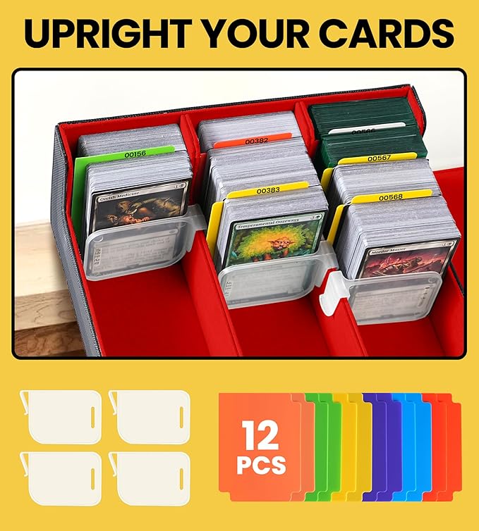 3 Rows Trading Card Storage Box Top Window - 2400+ Commander Deck Case for Magic the Gathering Pokemon YuGiOh Sports Cards, Leather MTG TCG PTCG with 12 PVC Dividers 4 Card Supporters