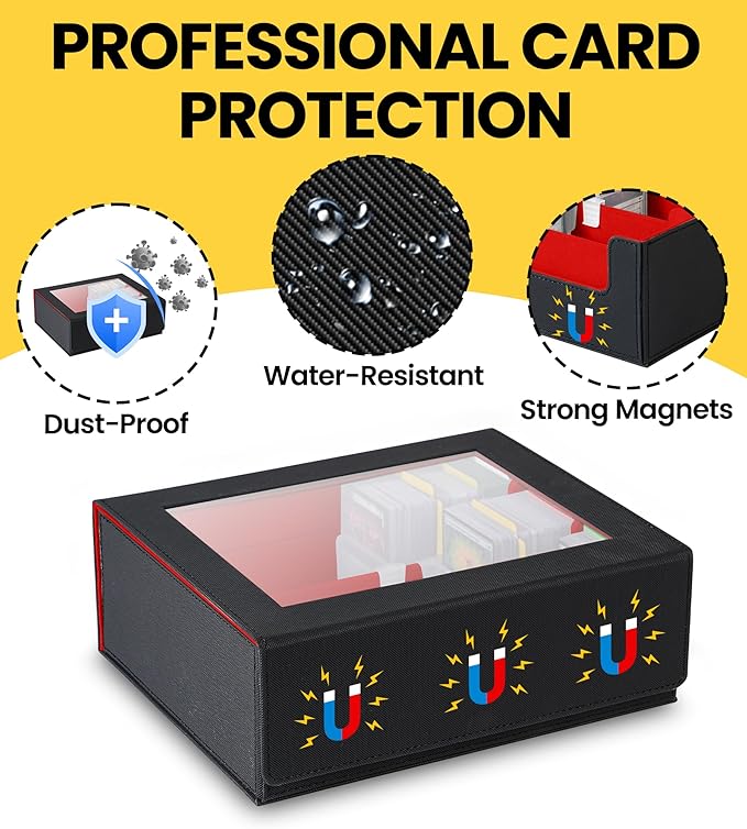 3 Rows Trading Card Storage Box Top Window - 2400+ Commander Deck Case for Magic the Gathering Pokemon YuGiOh Sports Cards, Leather MTG TCG PTCG with 12 PVC Dividers 4 Card Supporters