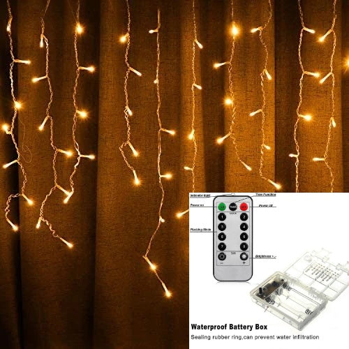 [ STARZ ] 8 Modes - 3M Width Alternate Drop Battery Operated icicle Fairy Curtain Lights , Warm