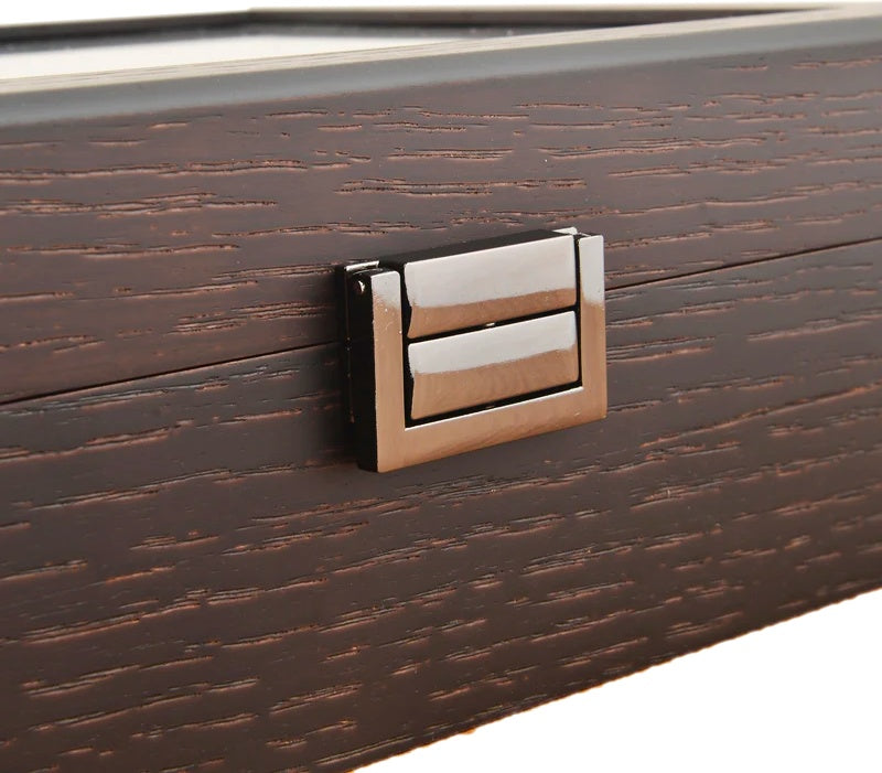 10 Slots Dark Brown Grain Wood Watch Box Organizer