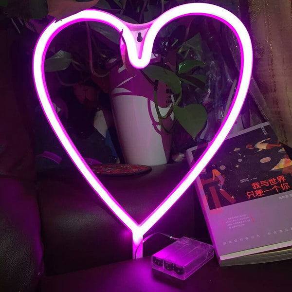 Hearts Neon Light, Powered by USB / Battery Operated, Pink