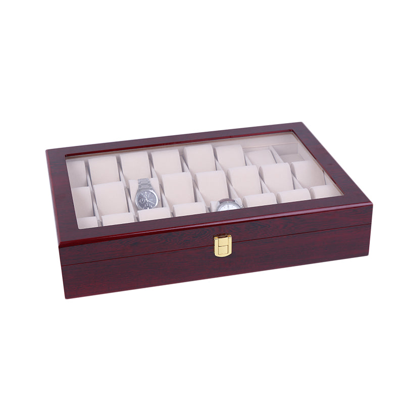 Wooden Watch Storage Box with 24 Watch Compartments