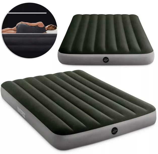 INTEX Fiber Tech Dura Beam Queen Size ARMY GREEN Inflatable Air Bed with Electric Pump