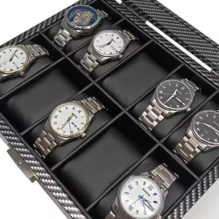 10 Slot Carbon Print Wooden Watch Box