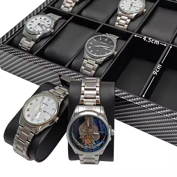 10 Slot Carbon Print Wooden Watch Box