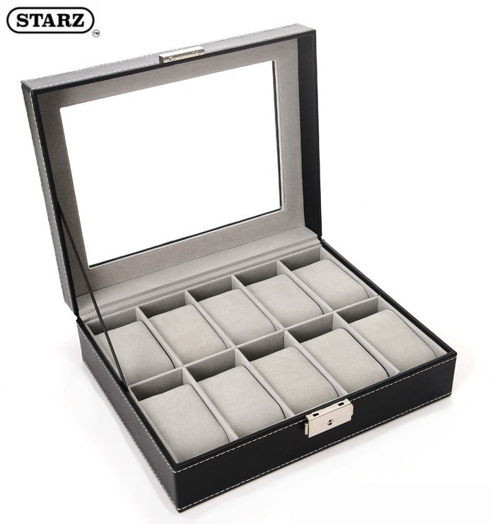 [ STARZ ] 10 Slots Black PU Inner Grey Watch Box