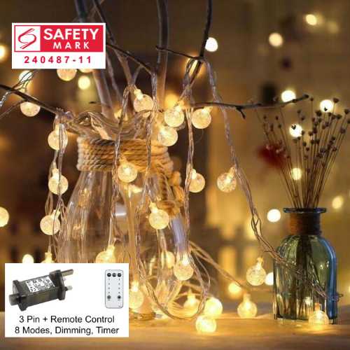 SG Safety Mark - 31V 10M 100 LED Crystal Ball Fairy String Light,  Warm White
