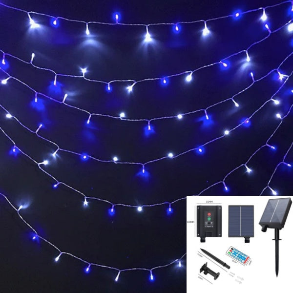[ STARZ ] Outdoor Solar Powered 10 Meter 100 Led String Light, White + Blue
