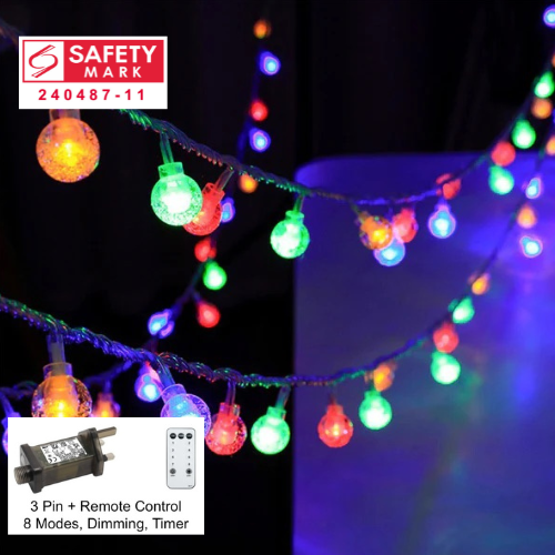 SG Safety Mark 31V 10M 100 LED Crystal Ball Fairy String Light – Multi