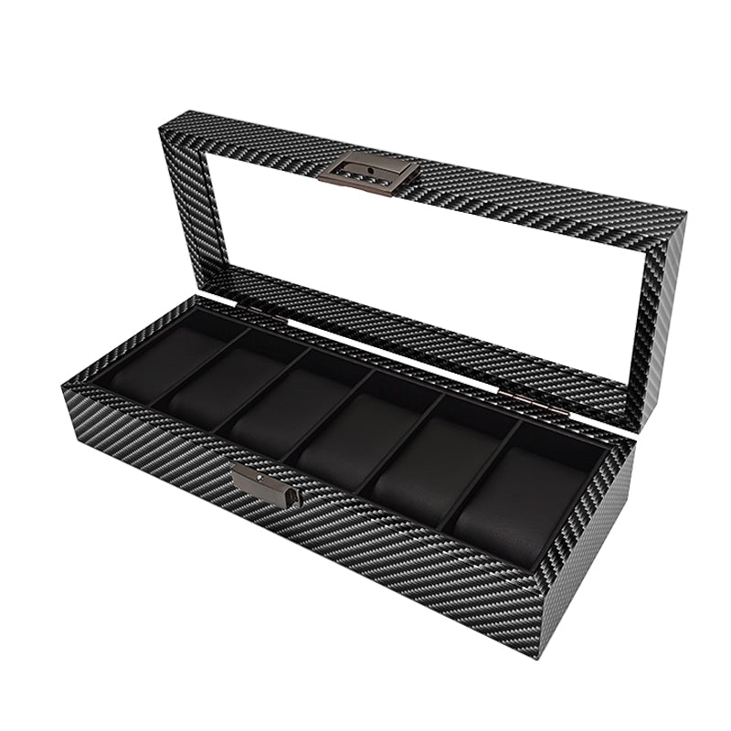 6 Slots Carbon Print Wood inner Black Watch Box