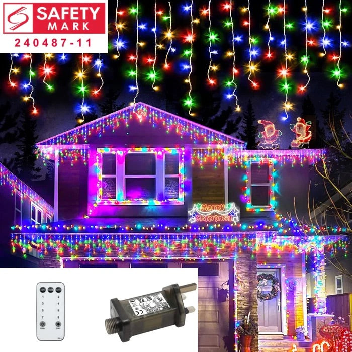 SG Safety Mark - 31V 5 Meters 216 Led icicle Led Fairy Curtain Light , Multi