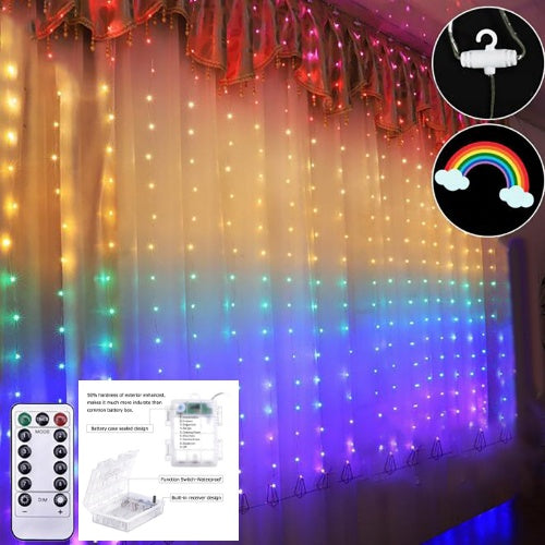 [ STARZ ] Rainbow Curtain Lights - 3 Meter x 1.8 Meter Battery Operated