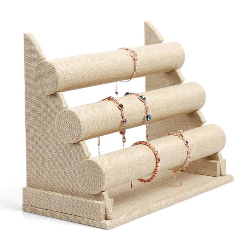 [ STARZ ] 3 Tier / Layer Velvet Bangle, Bracelet, Jewelry Stand Holder Tray, Linen Beige