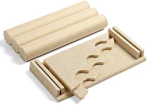 3 Tier Linen Bangle Jewelry Stand Holder , Beige