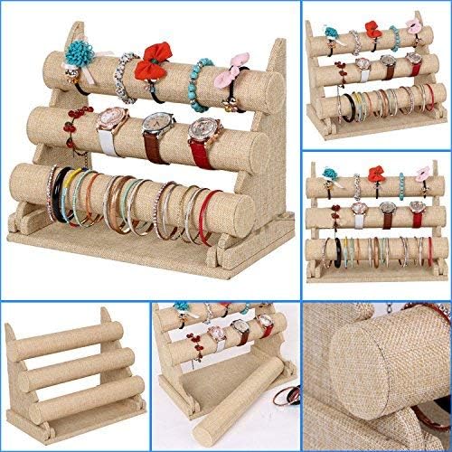 3 Tier Linen Bangle Jewelry Stand Holder , Beige