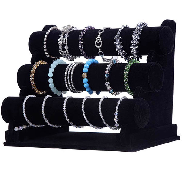 [ STARZ ] 3 Tier / Layer Velvet Bangle, Bracelet, Jewelry Stand Holder Tray, Black Velvet