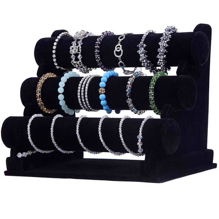 [ STARZ ] 3 Tier / Layer Velvet Bangle, Bracelet, Jewelry Stand Holder Tray, Black Velvet