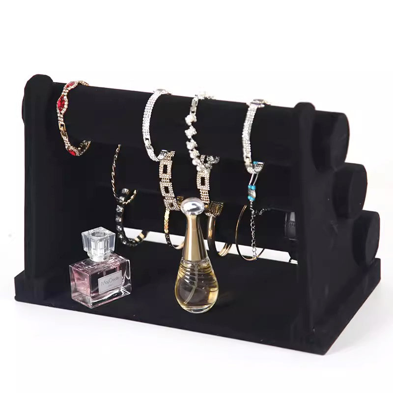 [ STARZ ] 3 Tier Velvet Bangle, Bracelet, Jewelry Stand Holder Tray, Black Velvet