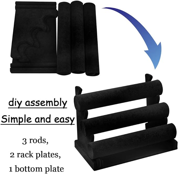 3 Tier Black Velvet Bangle, Bracelet Jewelry Stand Holder