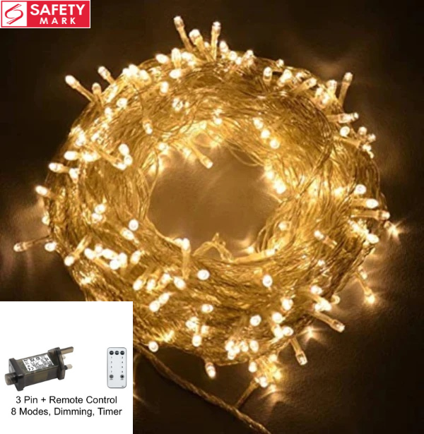 SG Safety Mark 31V Low Voltage 50M 400 LED Fairy String Light, Warm + 3pin Safety Adapter with Remote Control