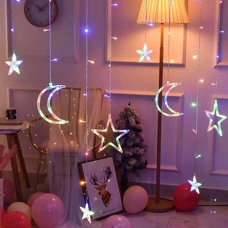 [ STARZ ] 8 Mode, 2.5 Meter Width Stars Moon Fairy Curtain Lights, Multi