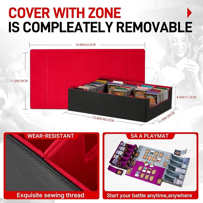 5 Rows Trading Card Storage Box - 3900+ Commander Deck Case for Magic the Gathering Pokemon YuGiOh Sports Cards, Leather MTG TCG PTCG with 12 PVC Dividers 4 Card Supporters