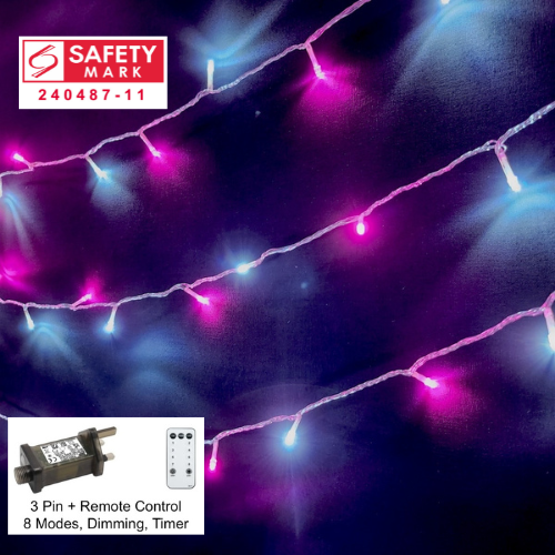 SG Safety Mark – 31V 10M 100 LED Fairy String Light, White & Pink, 8 Modes