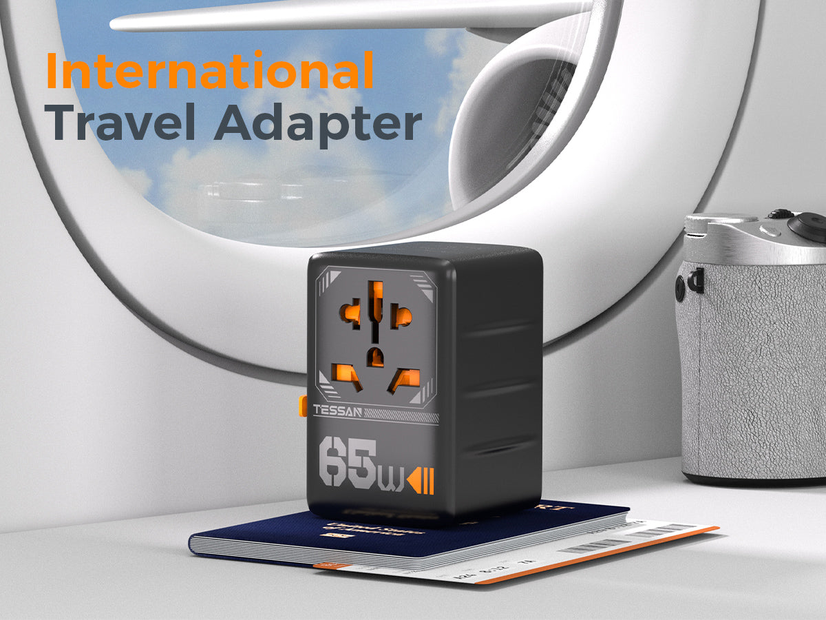 TESSAN - International 65W GaN Plug Adaptor with 2 USB C and 2 USB A Charging Ports