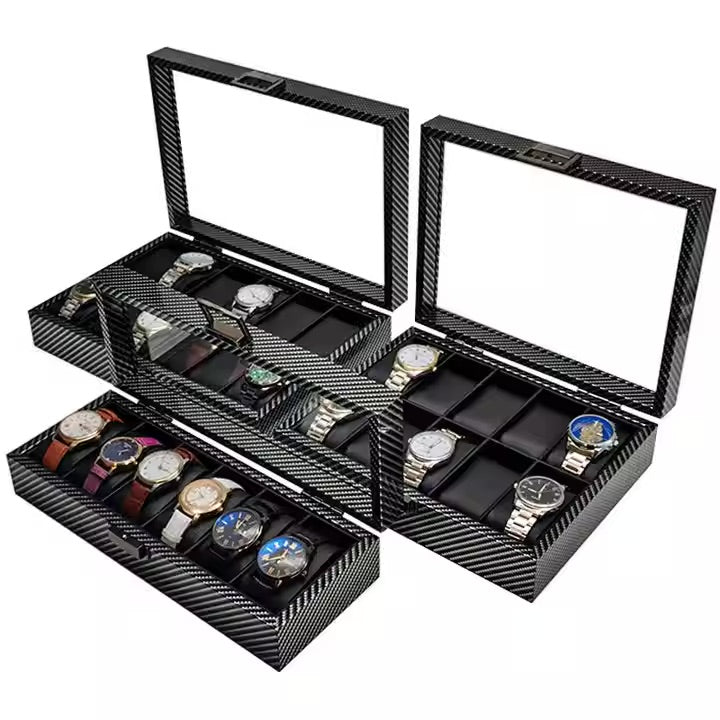 10 Slot Carbon Print Wooden Watch Box