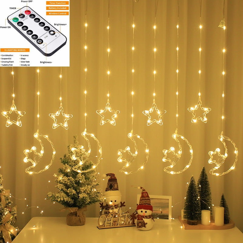 USB 3M Width Moon with Stars Fairy Curtain Lights , Warm