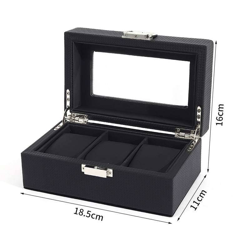 3 Slots PU Carbon Fiber Watch Box
