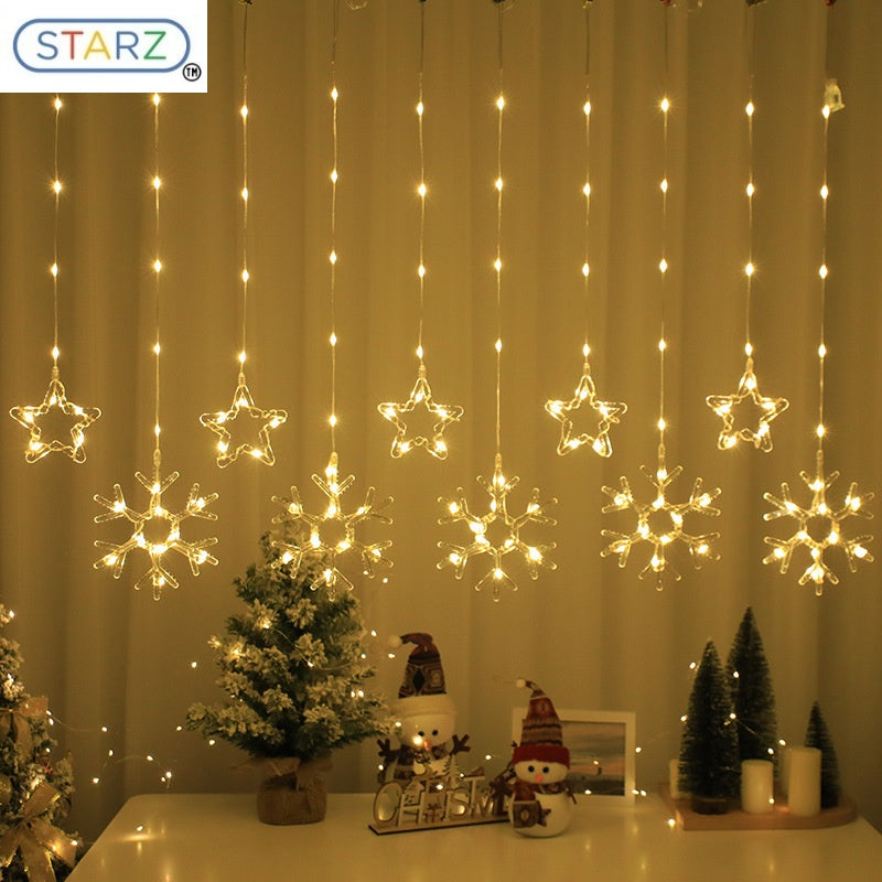 USB 3M Width icicle Stars & Snow Flakes Fairy Curtain Lights , Warm