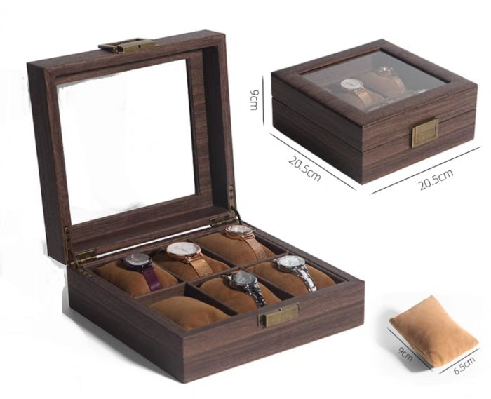 [ STARZ ] 6 Slots Square PU Leather Grain Soft Cushions Watch Box