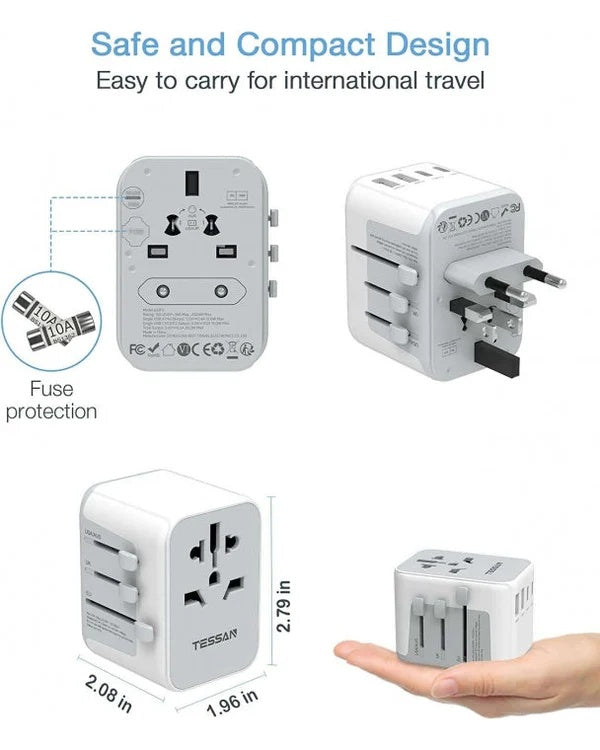 TESSAN - Universal Travel Plug 28W, international Power Adapter with 2 USB , 3 USB C Port , White