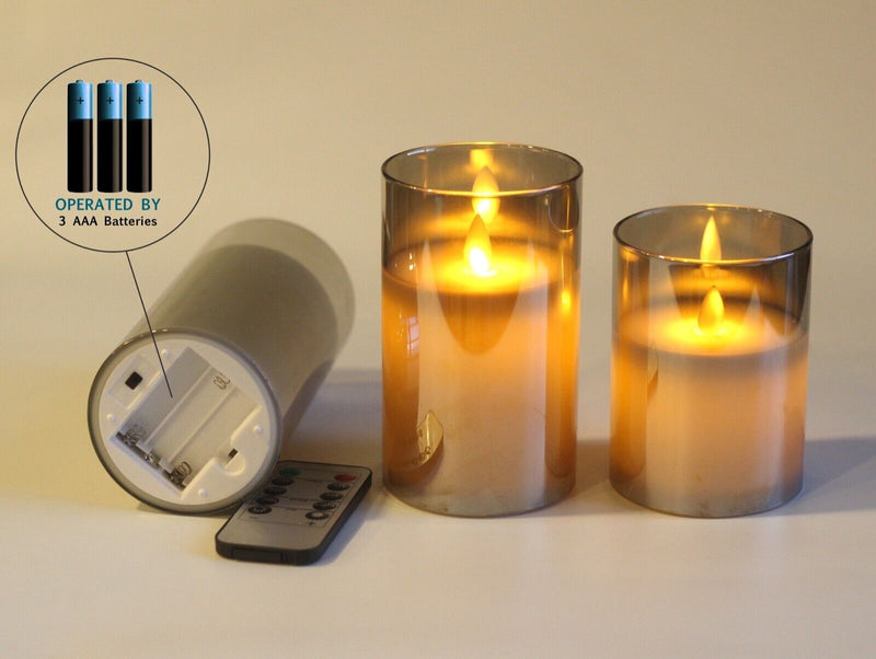 3 in 1 Gold Glass Flameless Wax Candle Lights with Remote Control