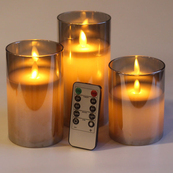 3 in 1 Gold Glass Flameless Wax Candle Lights with Remote Control