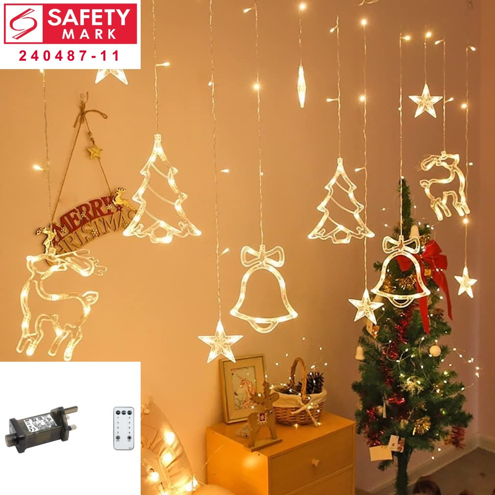 SG Safety Mark - 31V 3 Meter Width Christmas Fairy icicle led Curtain Lights, Warm