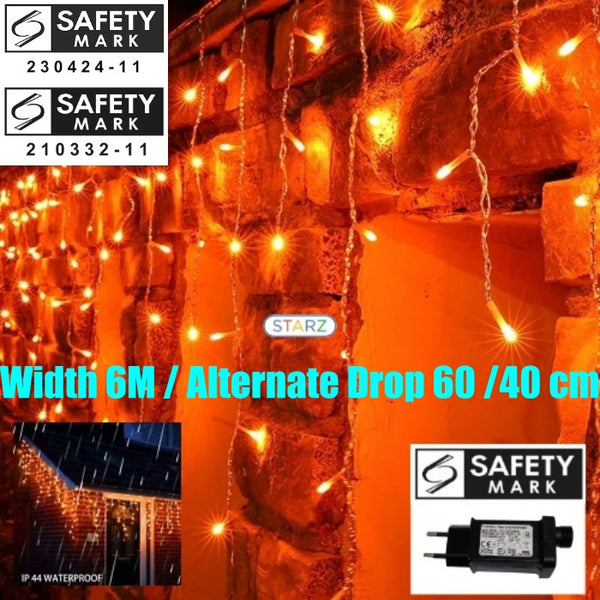 [ STARZ ] SG Safety Mark - 31V 6 Meters Width 100 Led icicle Led Fairy Curtain Light, Orange
