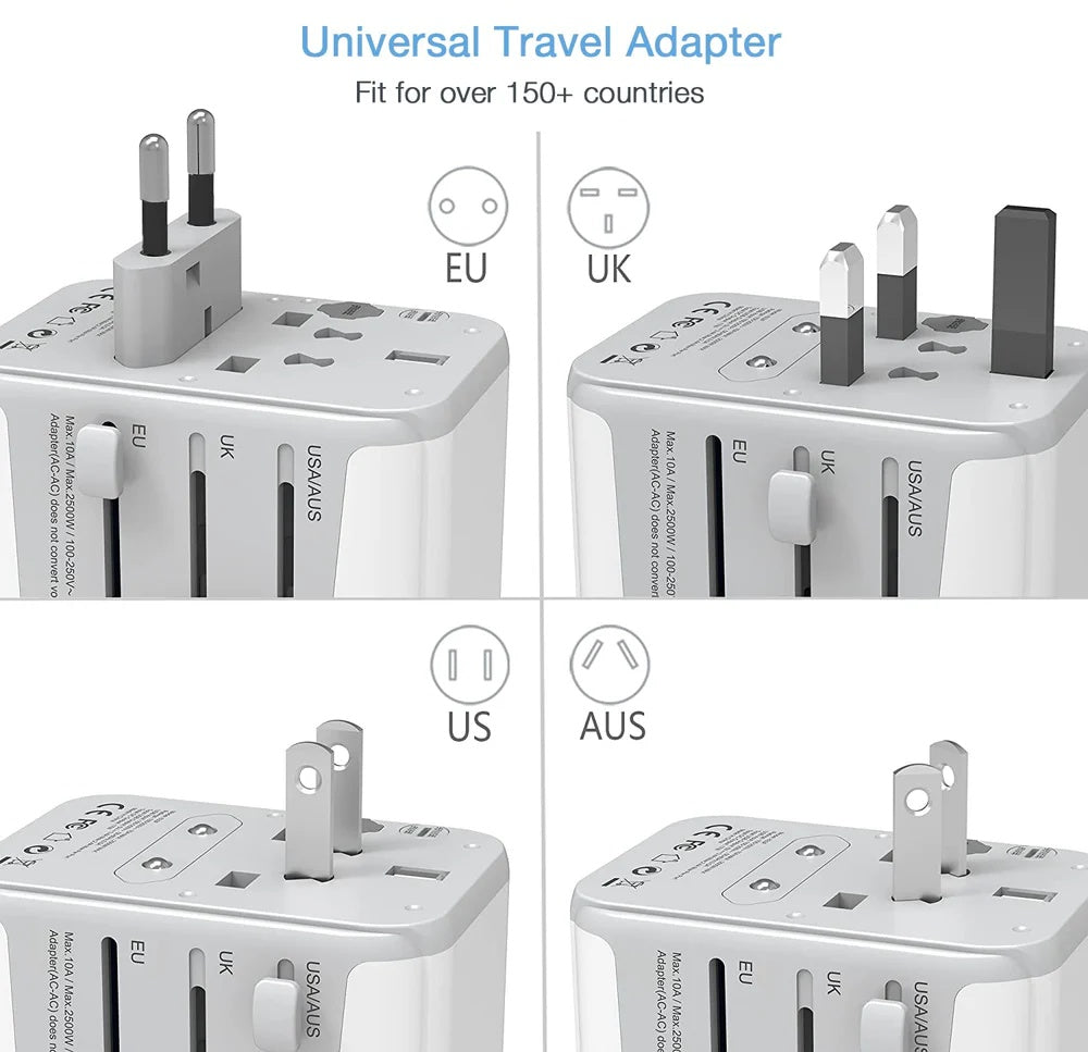 TESSAN - Universal Travel Plug 17W, international Power Adapter with 3 USB Port , 1 Type C, White
