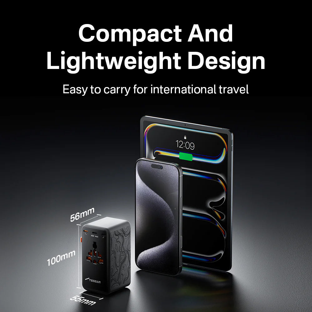 TESSAN - 205W Universal Travel Plug Adapter International Travel Adapter Worldwide with USB Type C