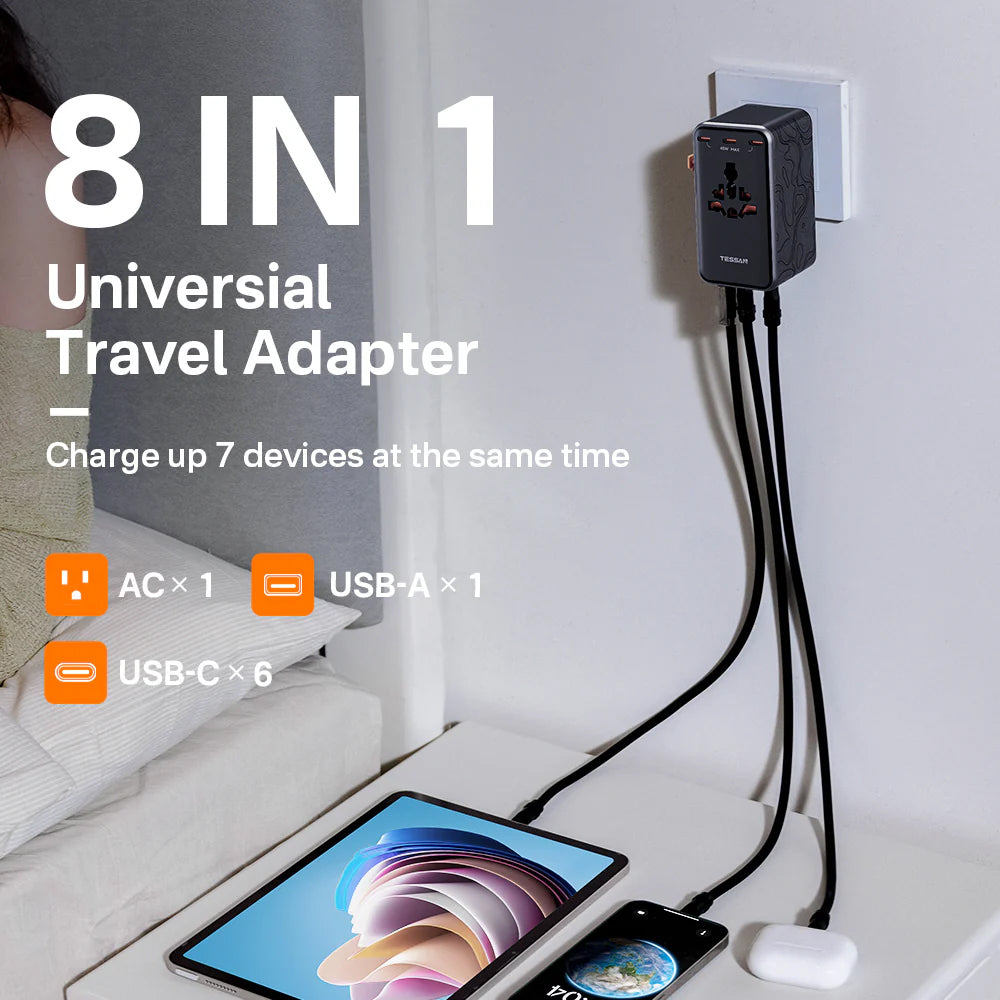 TESSAN - 205W Universal Travel Plug Adapter International Travel Adapter Worldwide with USB Type C