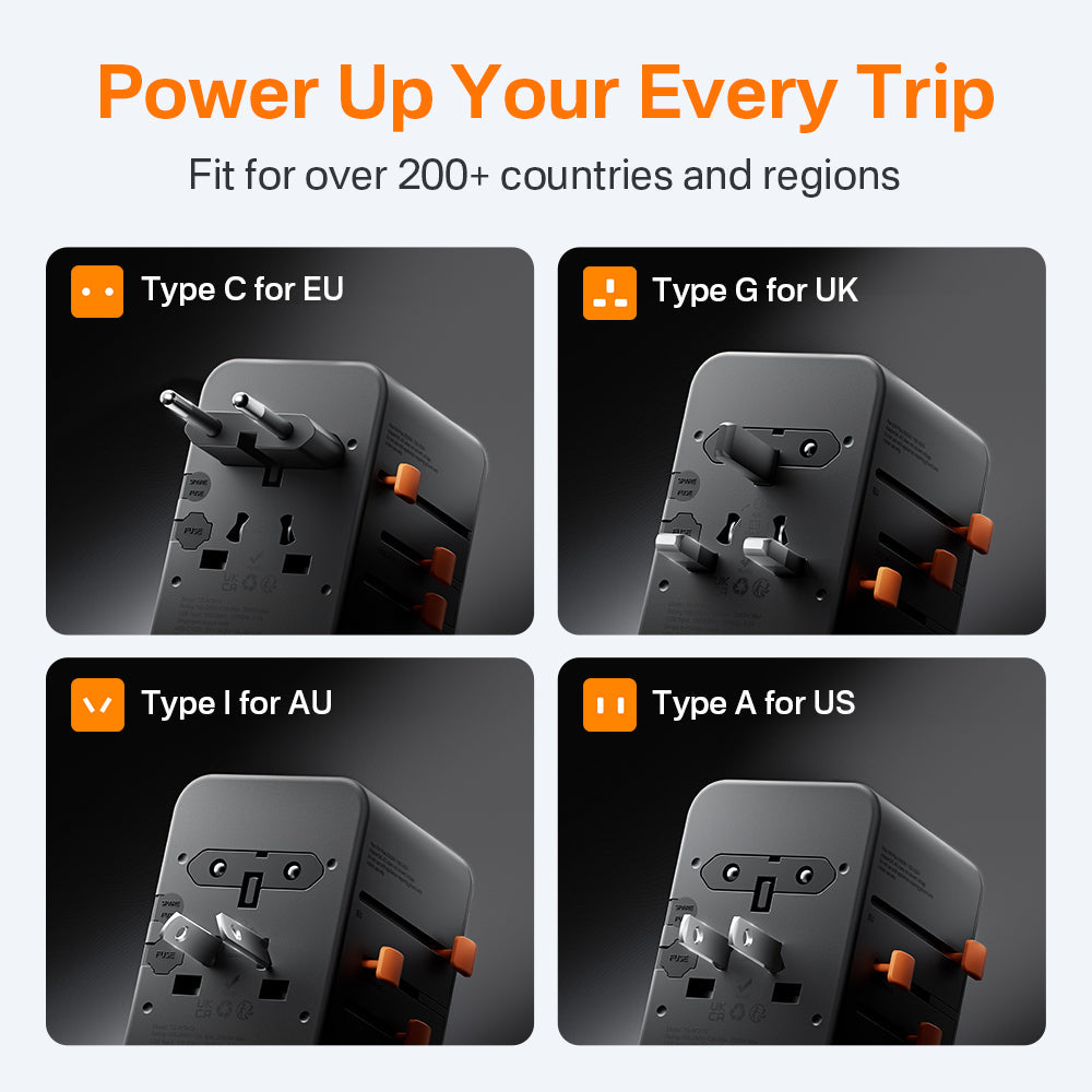 TESSAN - 205W Universal Travel Plug Adapter International Travel Adapter Worldwide with USB Type C