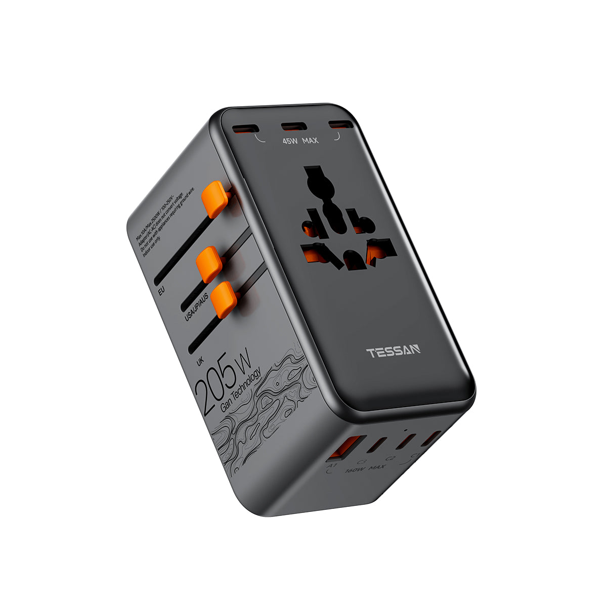 TESSAN - 205W Universal Travel Plug Adapter International Travel Adapter Worldwide with USB Type C