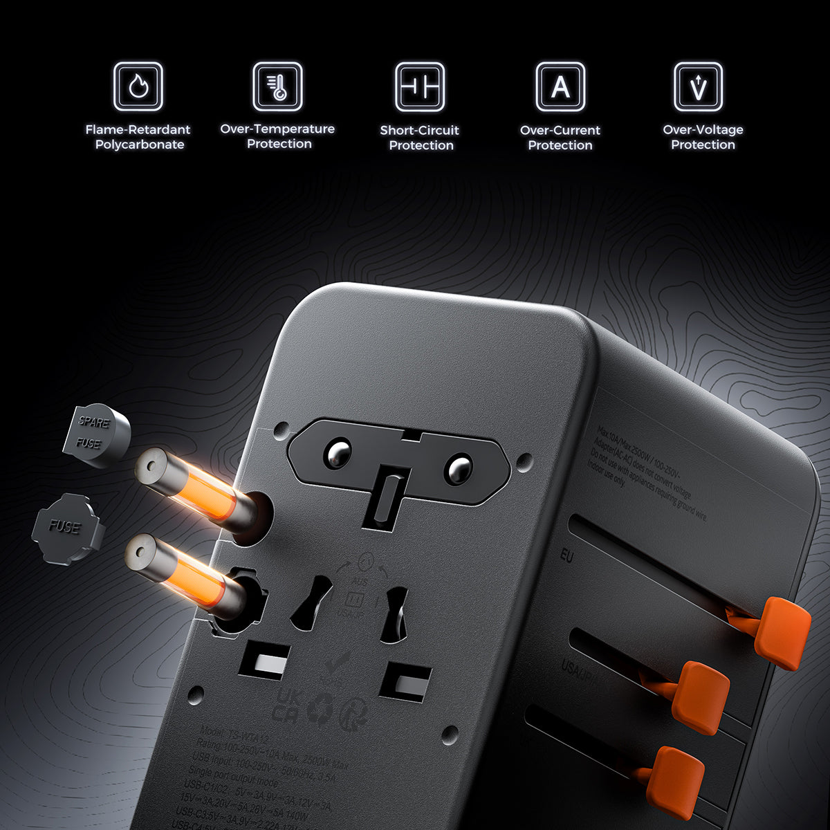 TESSAN - 205W Universal Travel Plug Adapter International Travel Adapter Worldwide with USB Type C