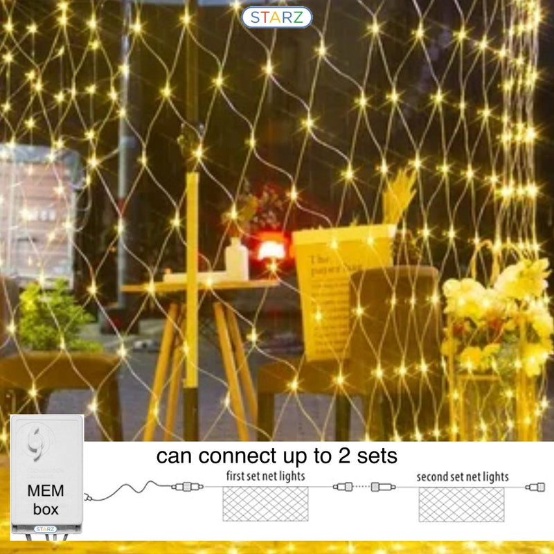 [ STARZ ] 8 Modes Memory - 3 Meter x 3 Meter Fairy Curtain Net Light , Warm