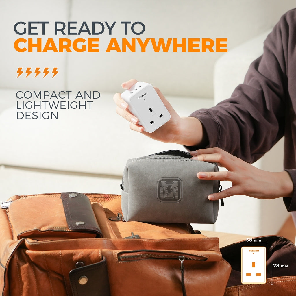 TESSAN - 6 in 1 Wall Socket Multi Plug 3 UK Main with 2 USB A & 1 USB C
