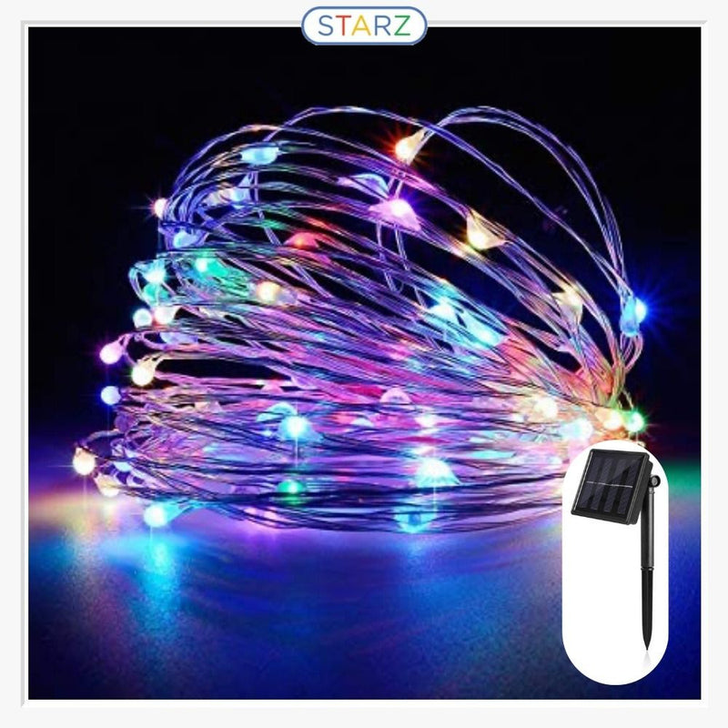 [ STARZ ] Outdoor Solar Powered 10 Meter 100 Led Silver Wire , Multi