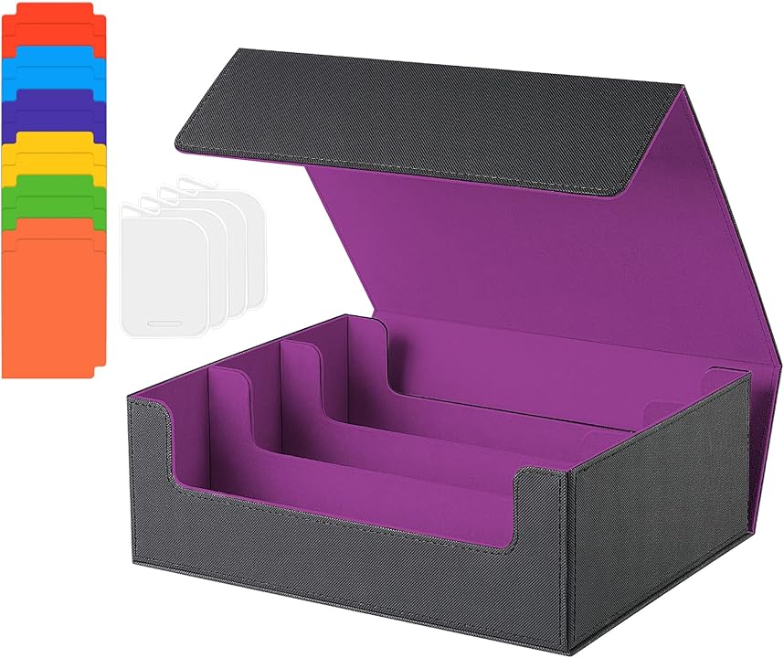 3 Rows Trading Card Storage Box Top Covered - 2400+ Commander Deck Case for Magic the Gathering Pokemon YuGiOh Sports Cards, Leather MTG TCG PTCG with 12 PVC Dividers 4 Card Supporters
